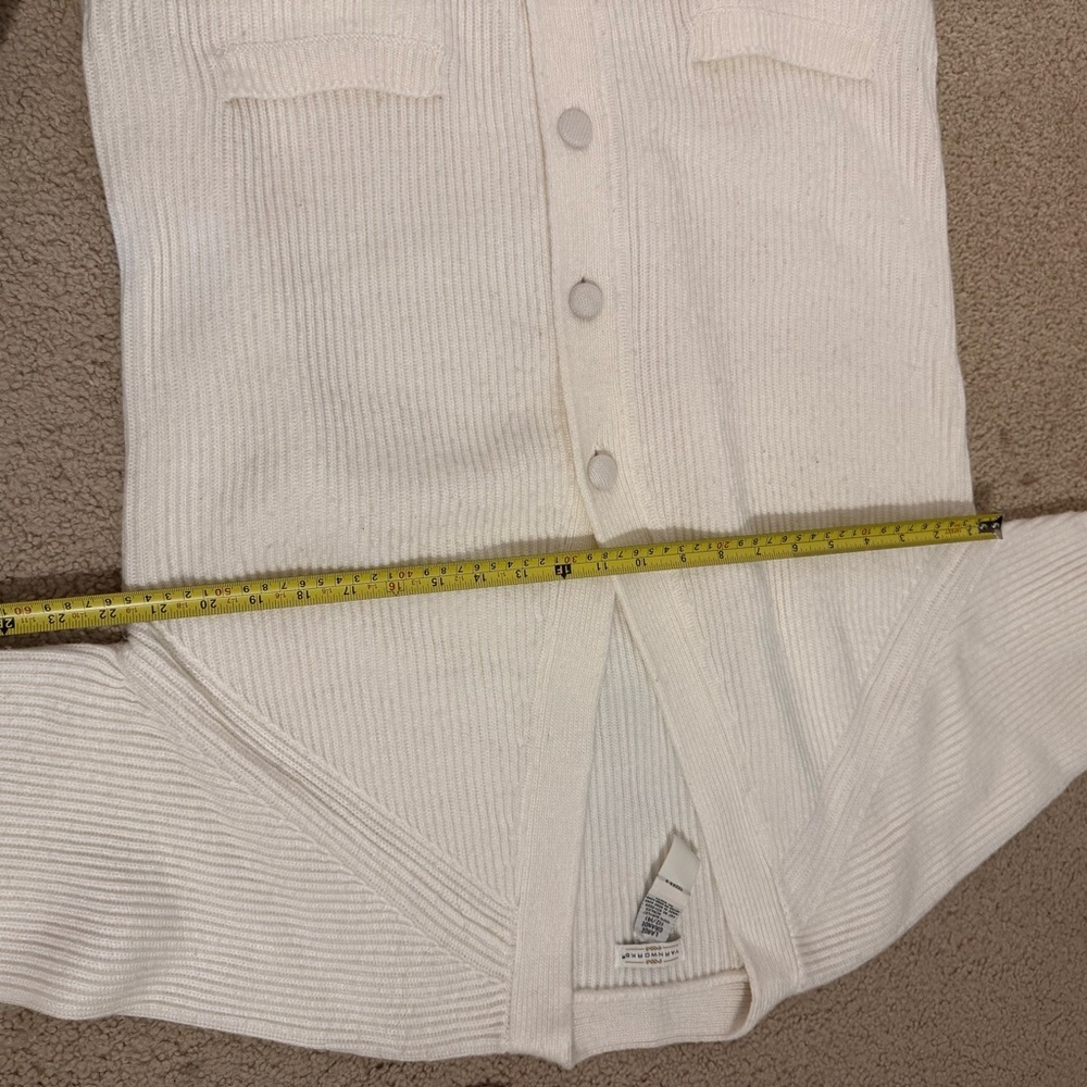 Yarnworks Cream Ribbed Cardigan Sweater Large Button Front Pockets Cozy - Picture 4 of 8
